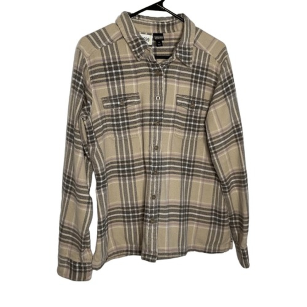 Patagonia Shirt Womens 14 Brown Plaid Long-Sleeved Fjord Flannel Organic Cotton